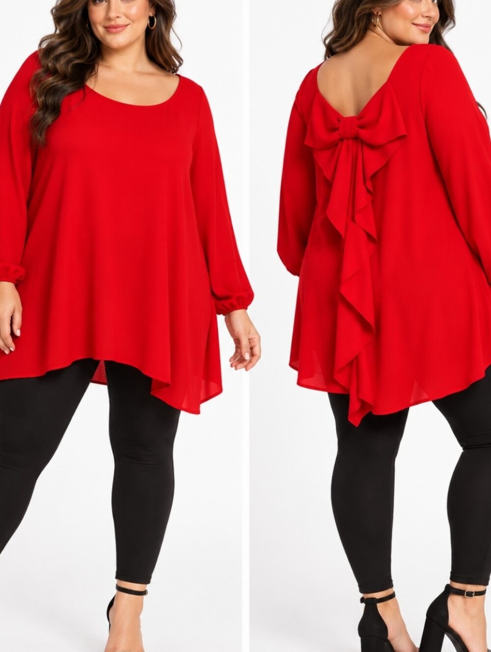 IC Connie K 3X Red Bow Back Asymmetrical Tunic Blouse Made in USA